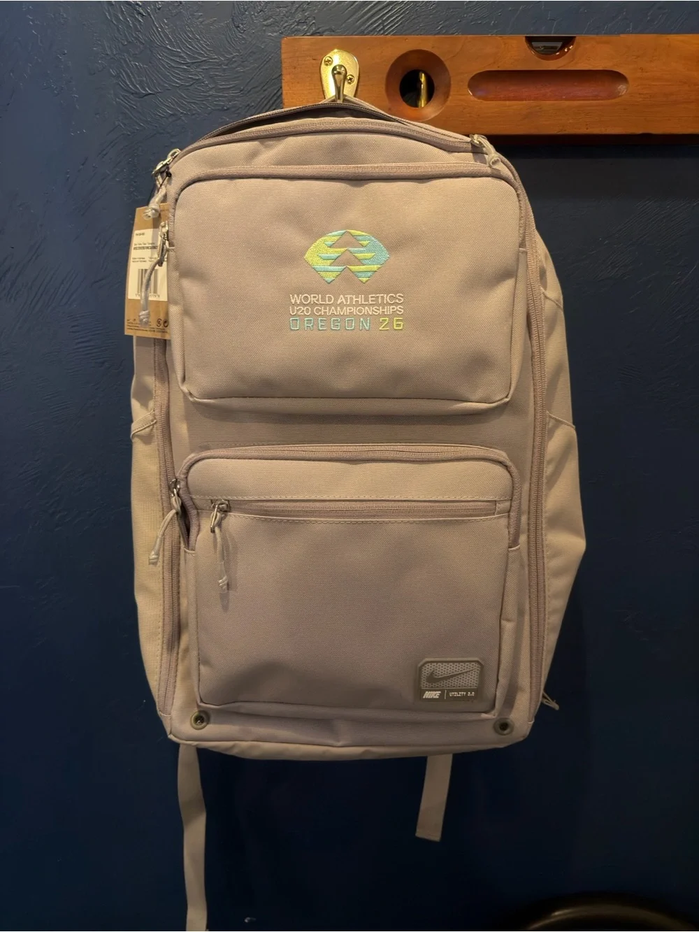 Nike Men's Backpack in Light Beige with World Athletics Oregon 26 Logo